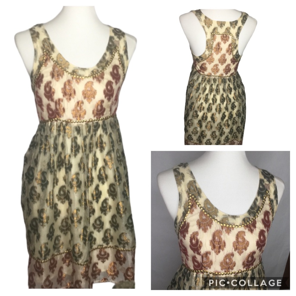 Free People tuldress sleeveless gold/red SZ 4
